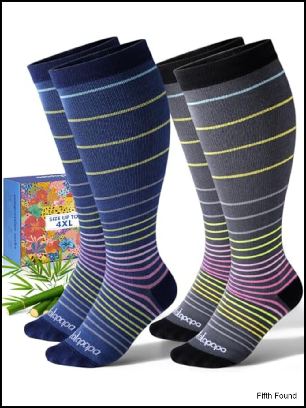 Wide Calf Bamboo Viscose Compression Socks Knee High 2 Pack